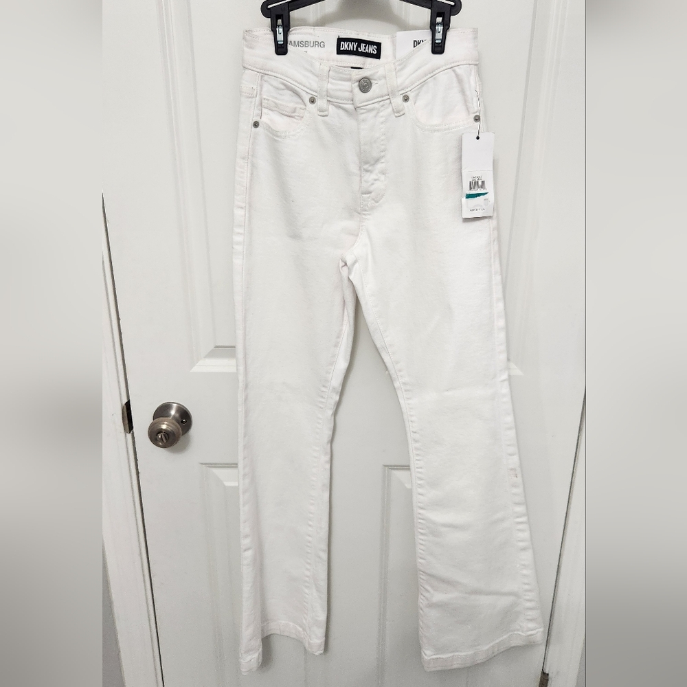 DKNY Williamsburg High Rise Flare Tall White Jeans Size 24